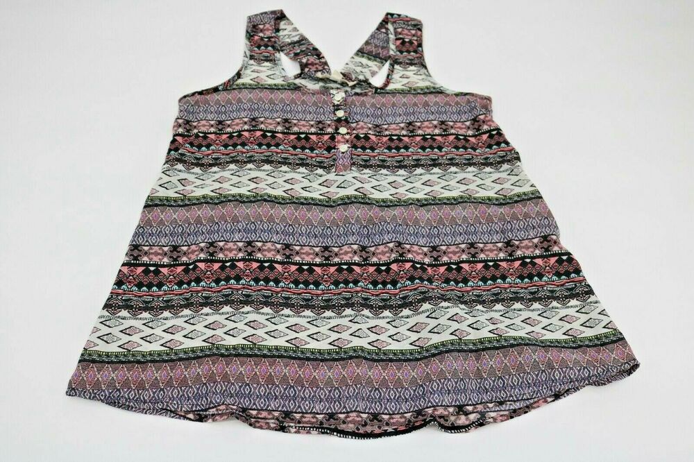 Pink Republic Womens Sleeveless Top Tank Geometric Tribal Button Chest Sz M